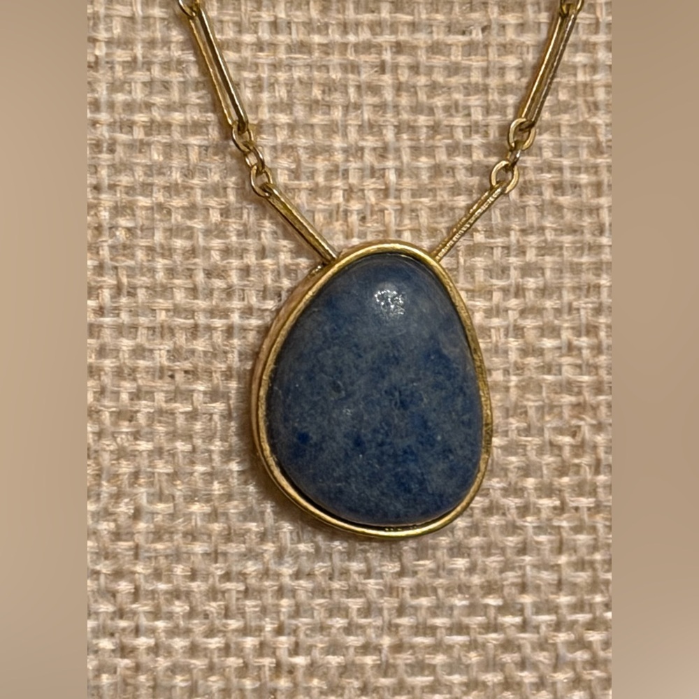 Madewell Gold Necklace with Dark Blue Stone Pendant - Picture 13 of 13